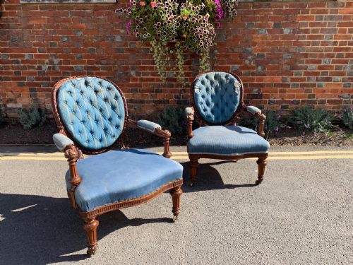 Pair of Victorian Walnut Armchairs