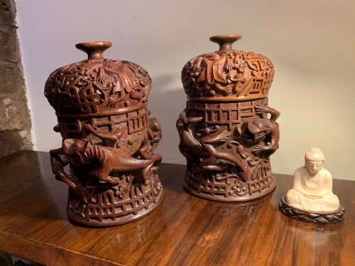 Pair of Kashmiri Lidded Pots