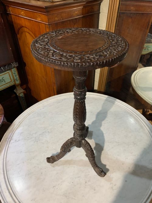 North Indian Carved Teak Pedestal Wine Table.