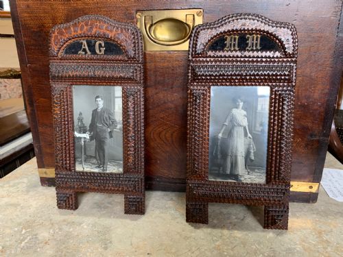 pair of tramp art picture frames - CATEGORY: ANTIQUE MISCELLANEOUS - DATED 1890