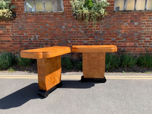 pair of art deco birdseye maple console tables - CATEGORY: ANTIQUE TABLES - DATED 1930