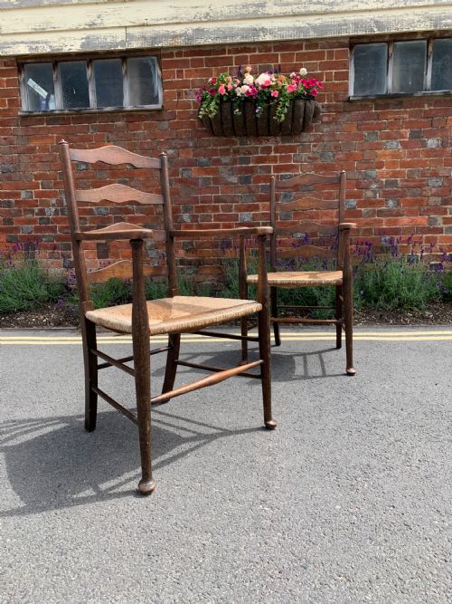 pair of arts and crafts oak armchairs - CATEGORY: ANTIQUE CHAIRS - DATED 1900