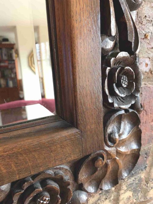 CARVED OAK OVERMANTLE MIRROR - ADDITIONAL PHOTO 4
