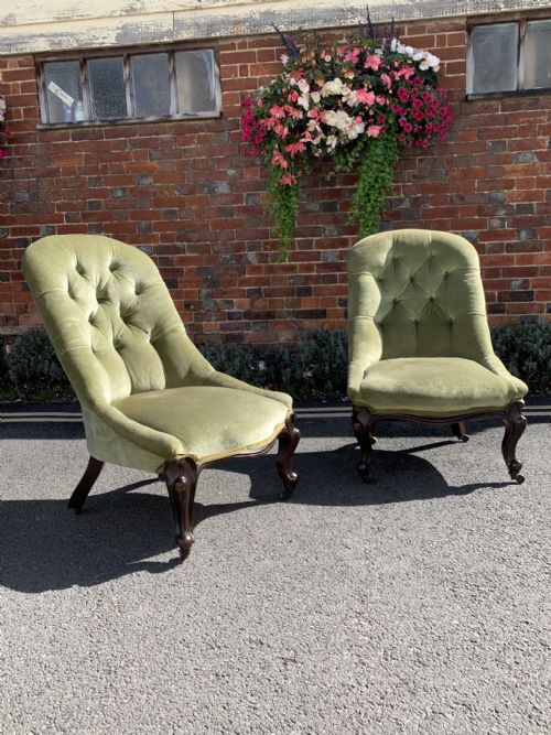 pair of victorian walnut slipper chairs - CATEGORY: ANTIQUE CHAIRS - DATED 1870