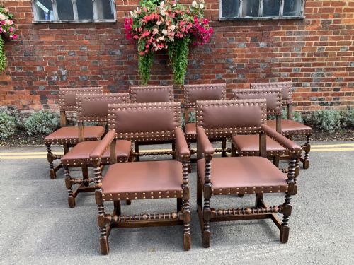 set of eight oak and leather chairs - CATEGORY: ANTIQUE CHAIRS - DATED 1920