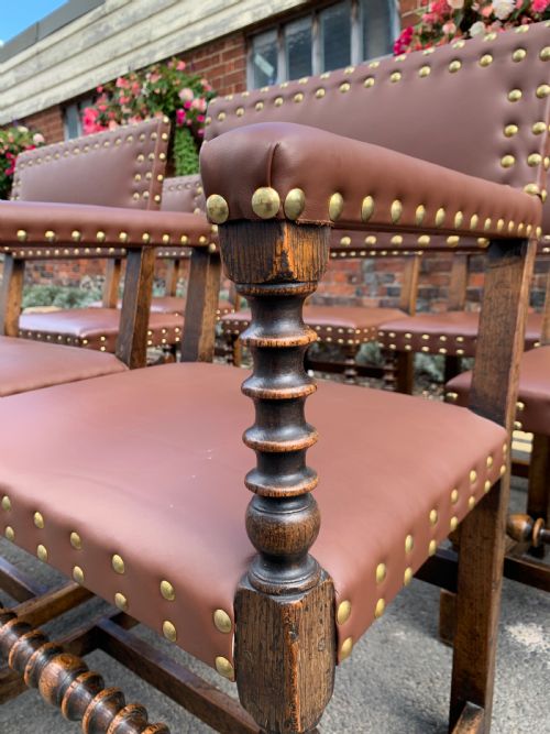 SET OF EIGHT OAK AND LEATHER CHAIRS - ADDITIONAL PHOTO 1
