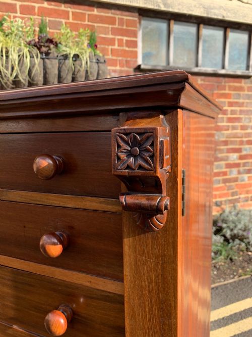 VICTORIAN MAHOGANY SECRETAIRE WELLINGTON CHEST - ADDITIONAL PHOTO 5