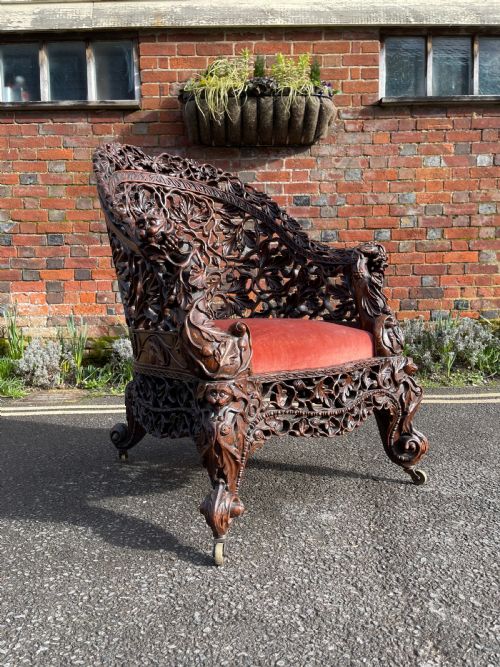 anglo indian carved teak armchair - CATEGORY: ANTIQUE CHAIRS - DATED 19TH CENTURY