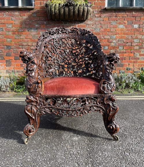 ANGLO INDIAN CARVED TEAK ARMCHAIR - ADDITIONAL PHOTO 2