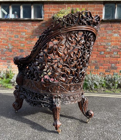 ANGLO INDIAN CARVED TEAK ARMCHAIR - ADDITIONAL PHOTO 3
