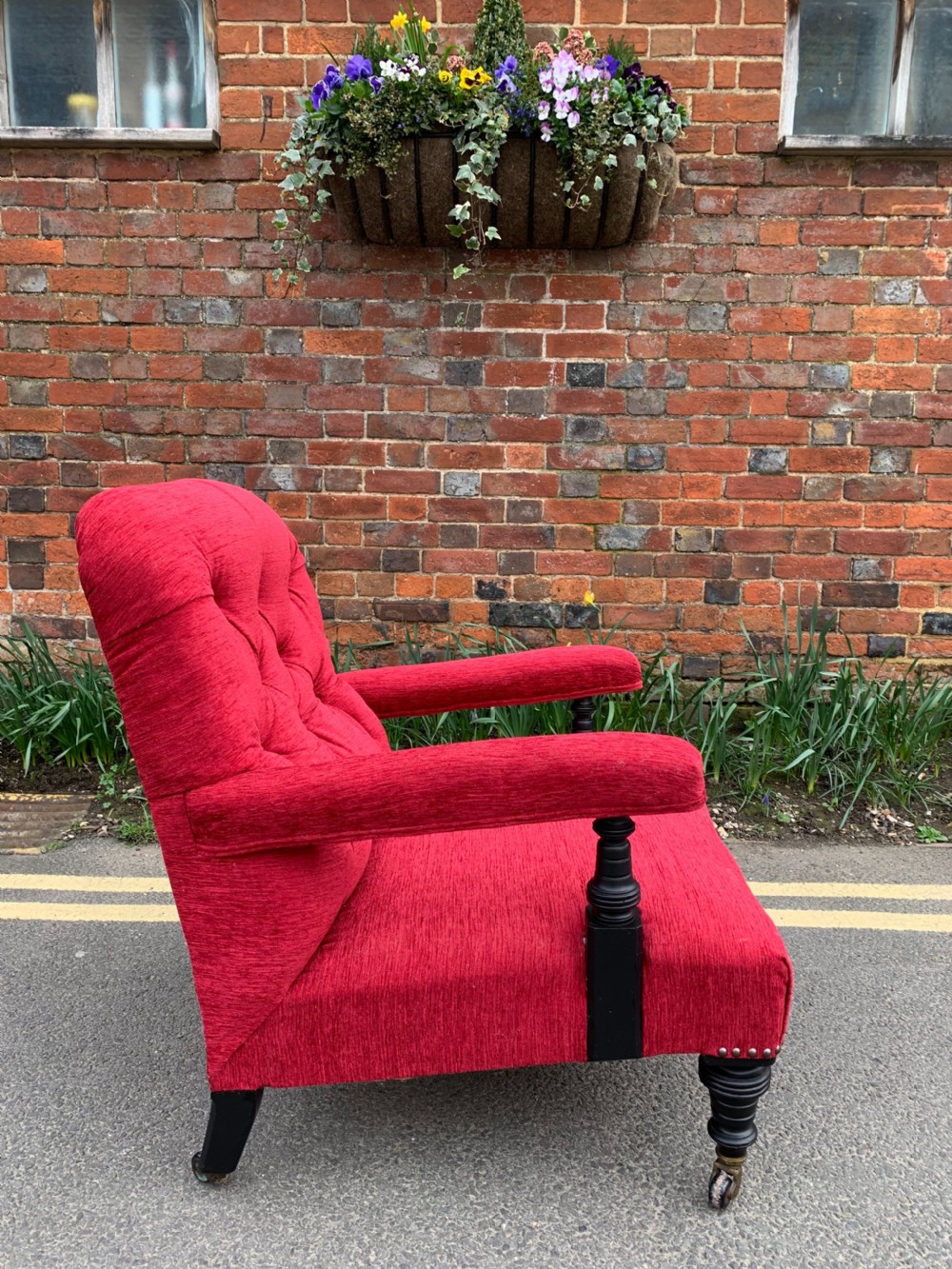 Victorian Ebonised open armchair  View II