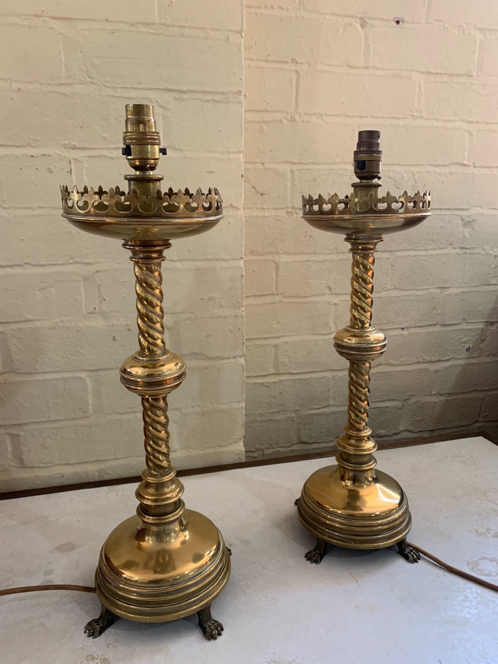 Pair Victorian Brass table lamps 