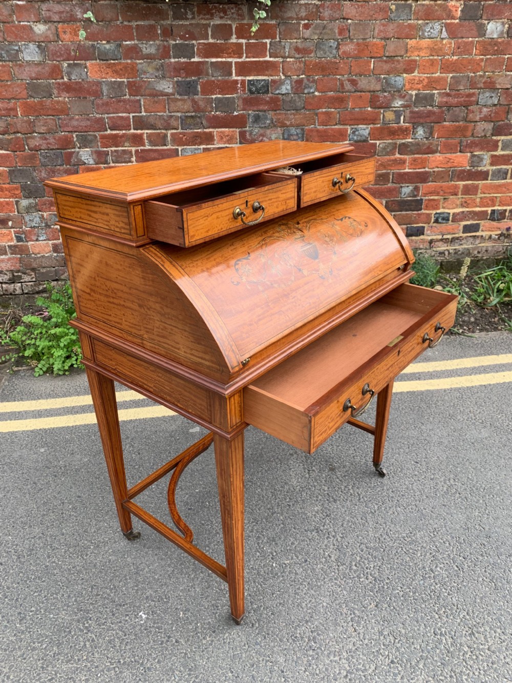 Edwardian inlaid Satinwood bureau View X
