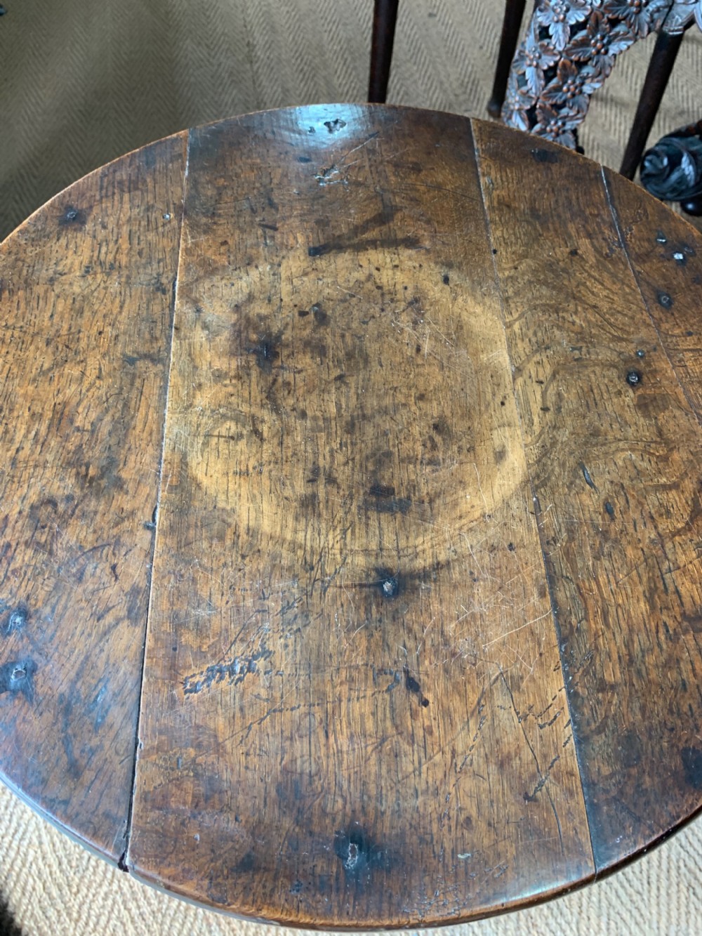 Small antique Oak cricket table  View II