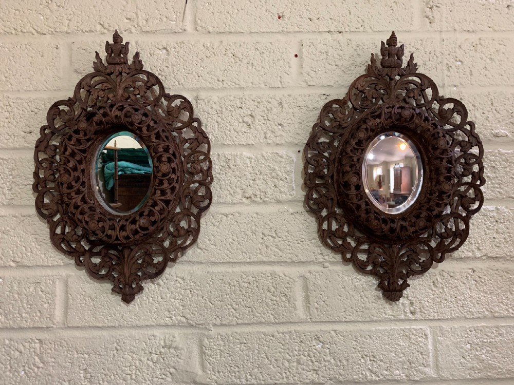 Pair of carved Burmese mirrors 