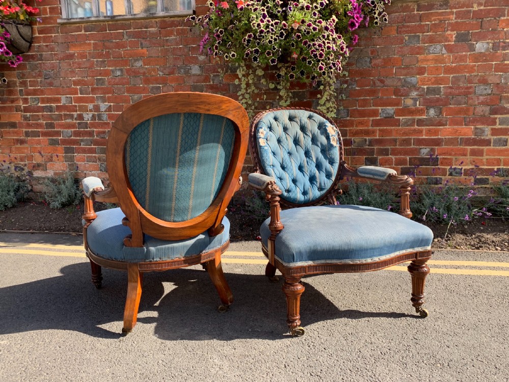 Pair of Victorian Walnut armchairs  View IV