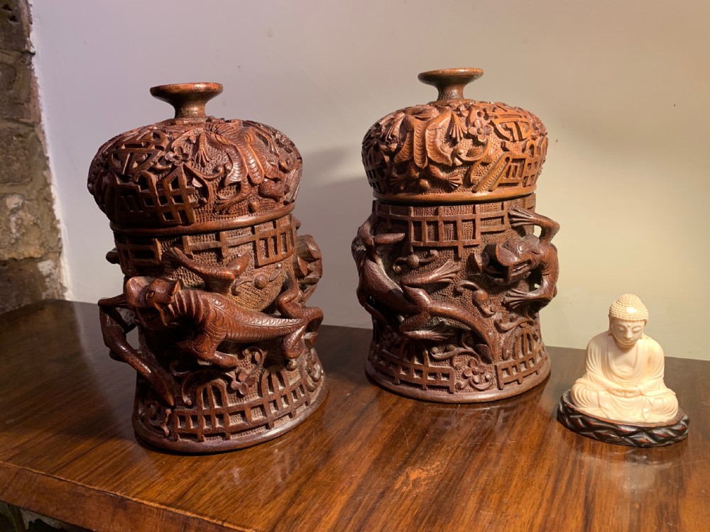 Pair of Kashmiri lidded pots