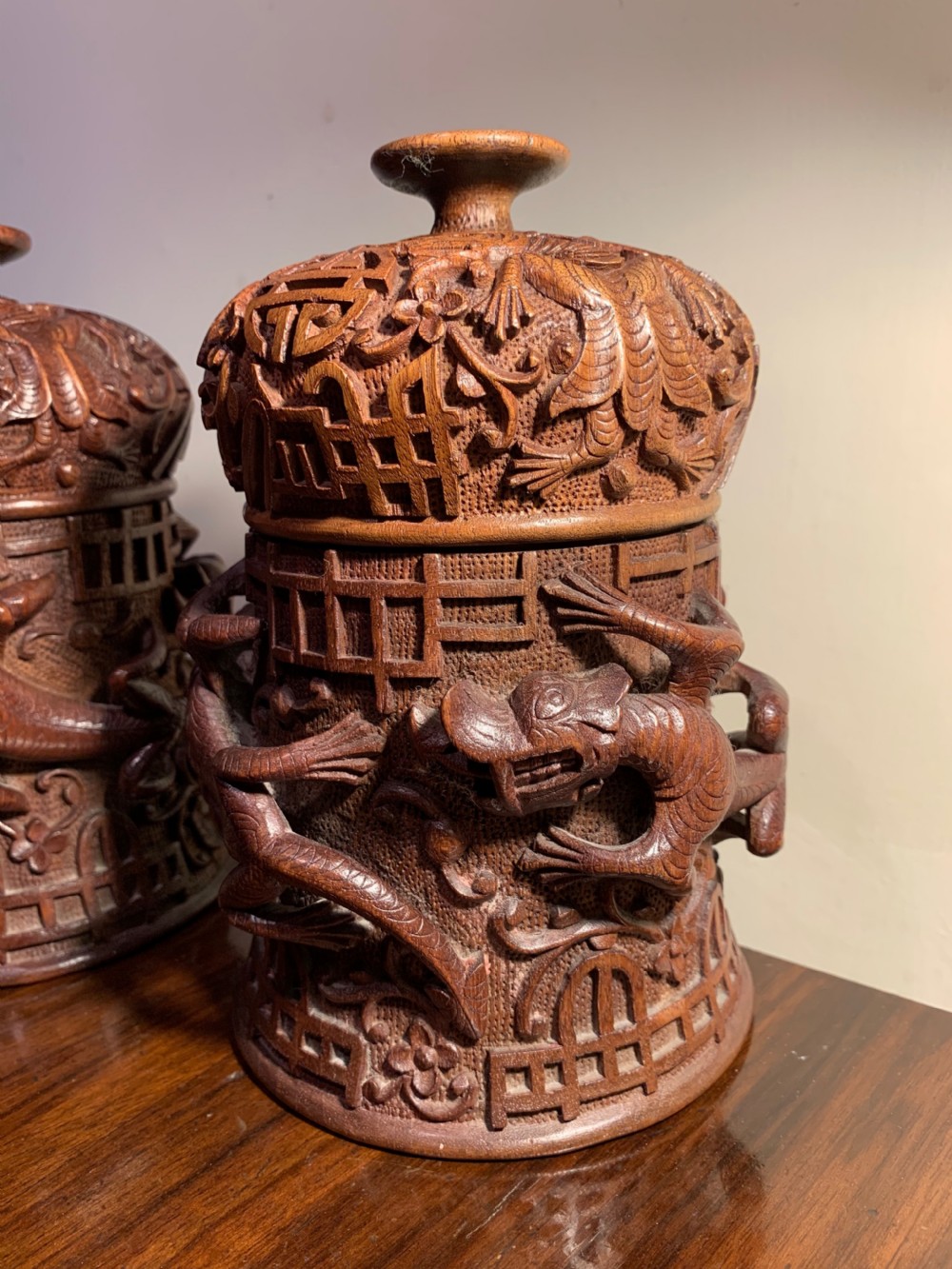 Pair of Kashmiri lidded pots View II