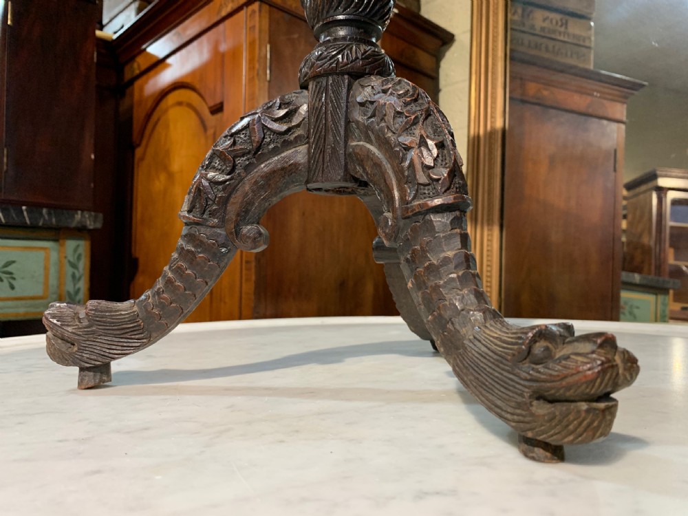 North Indian carved Teak pedestal wine table.  View II
