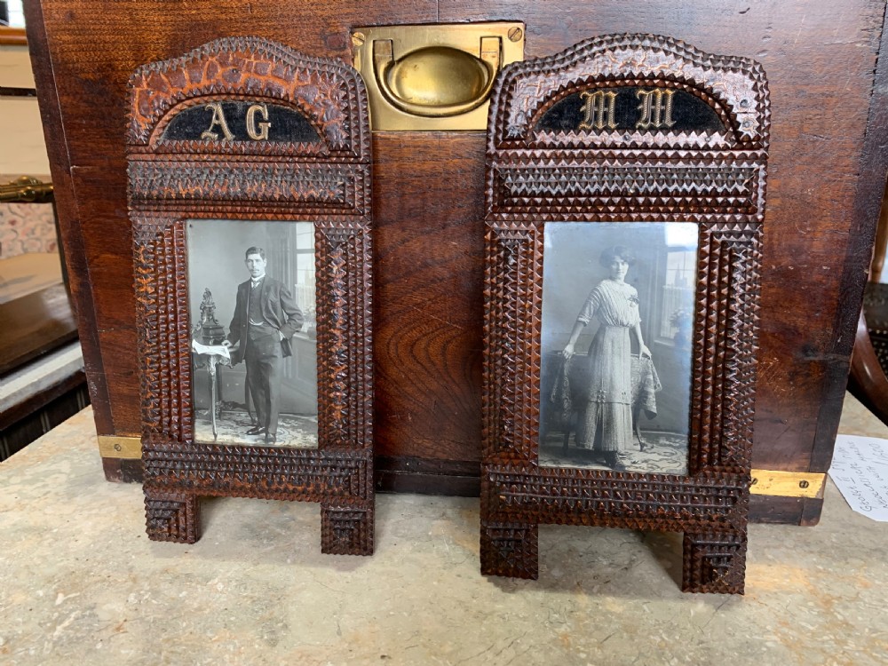 Pair of tramp art picture frames