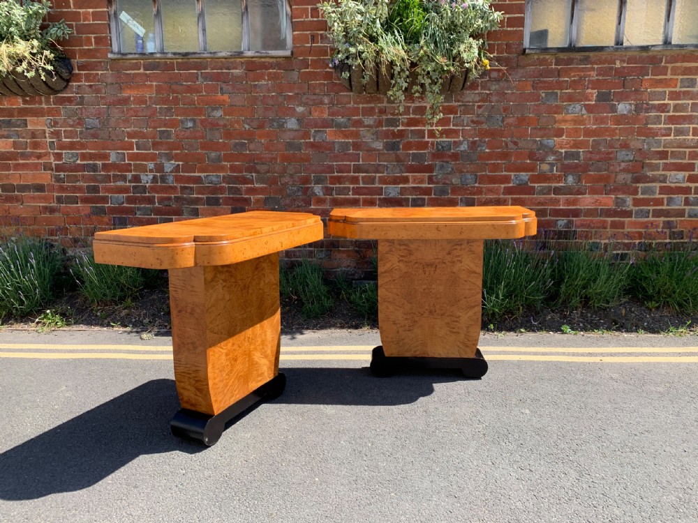 Pair of Art Deco Birdseye maple console tables