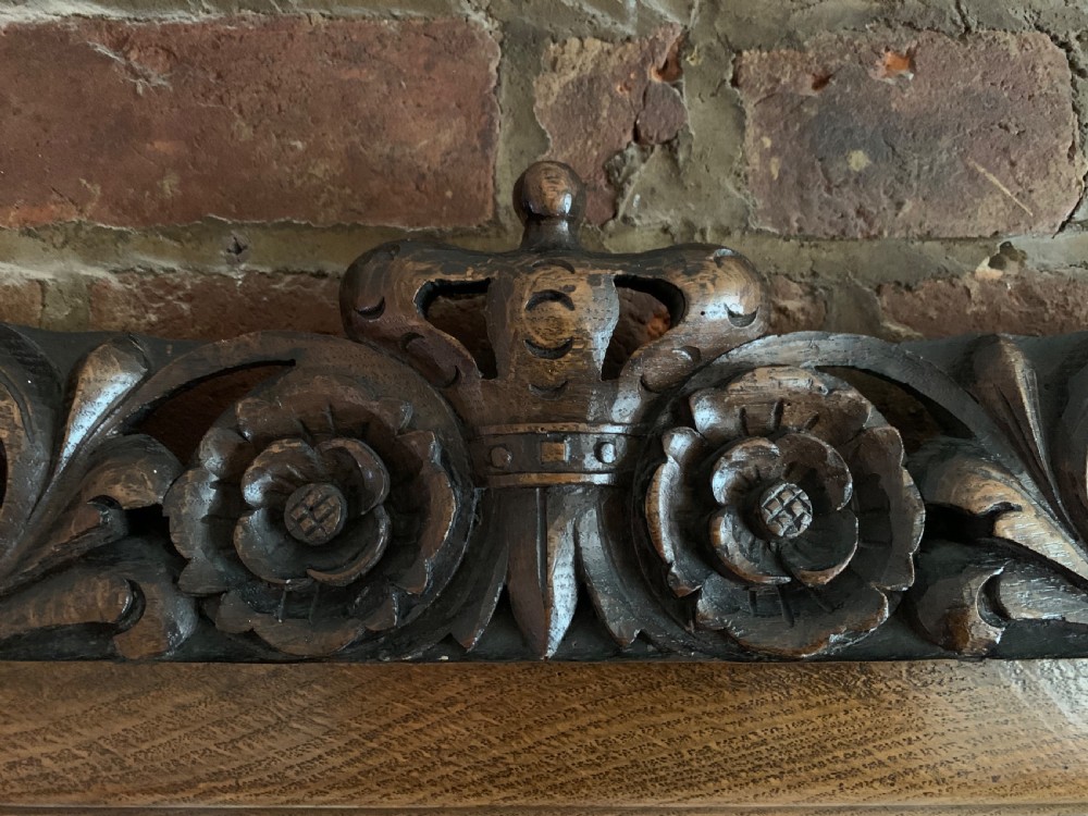 Carved oak overmantle mirror  View III