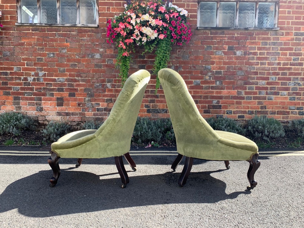 Pair of Victorian Walnut slipper chairs.  View IV