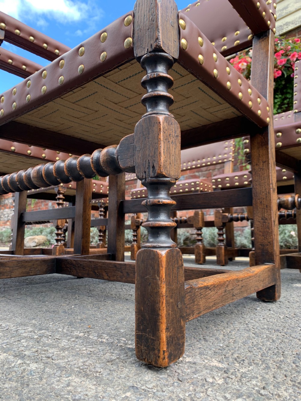 Set of eight oak and leather chairs  View III