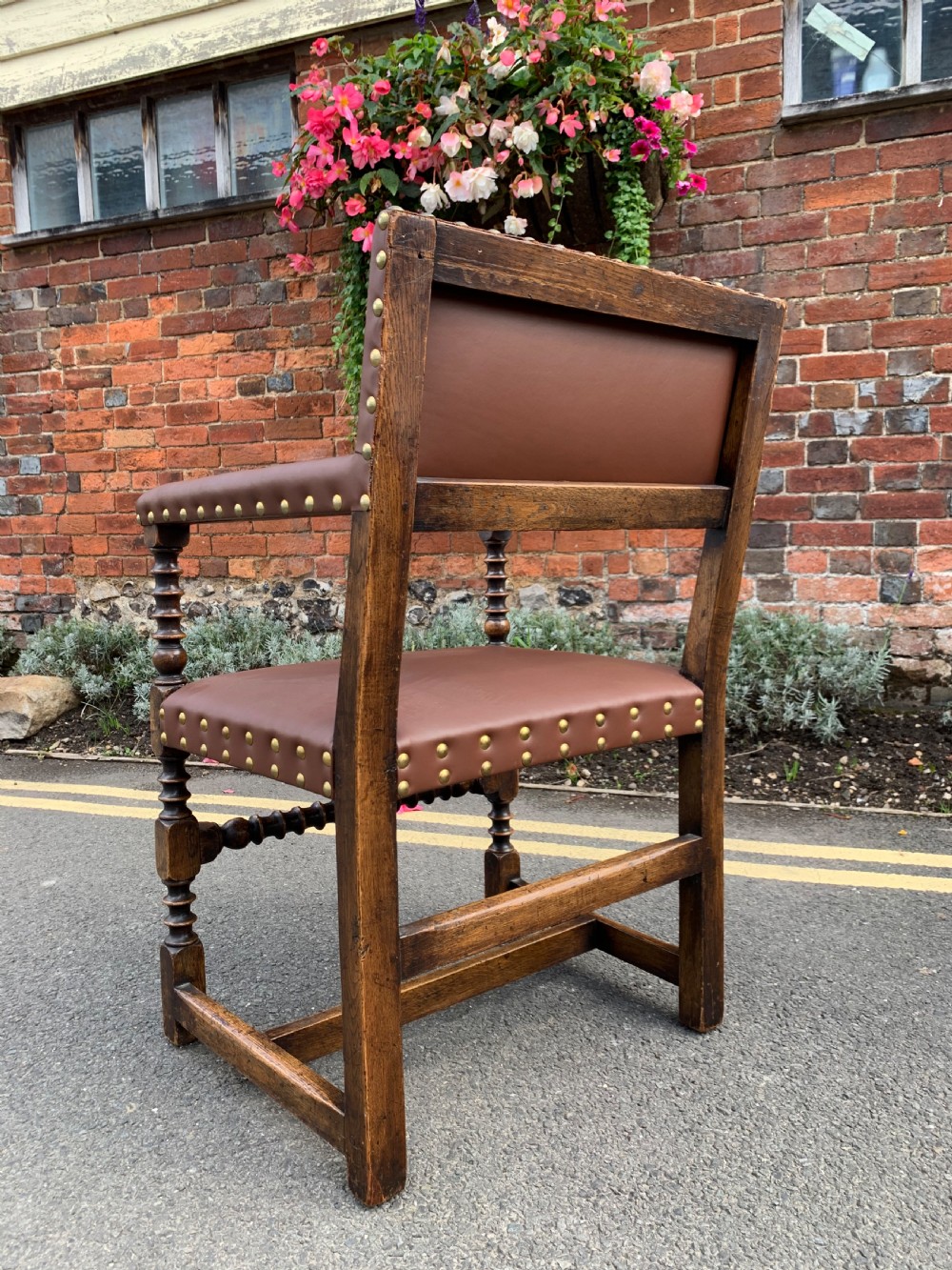 Set of eight oak and leather chairs  View IV