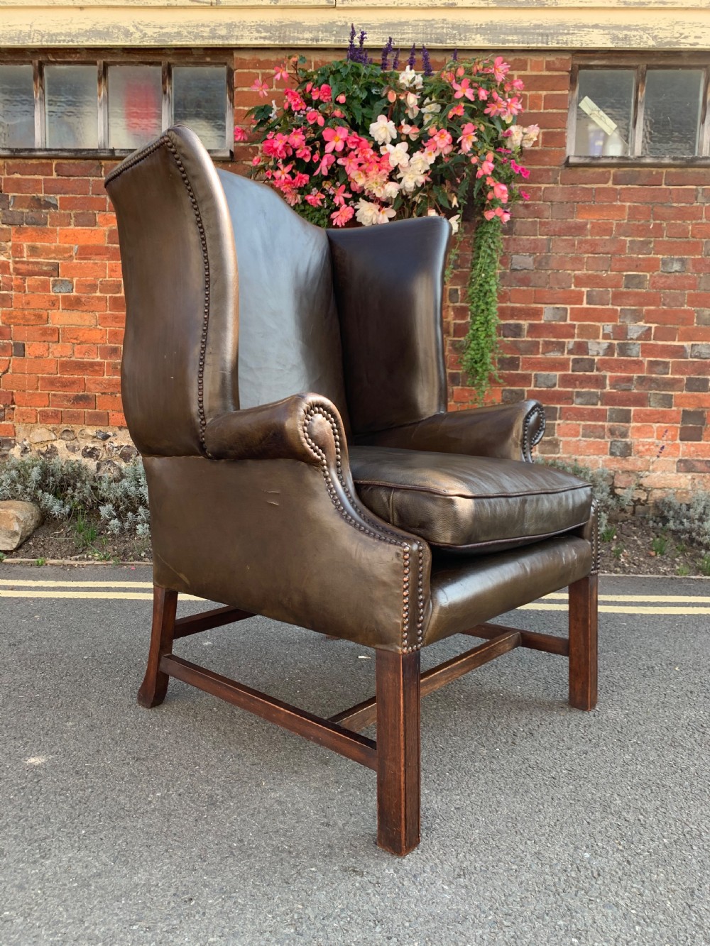 Leather wing armchair 