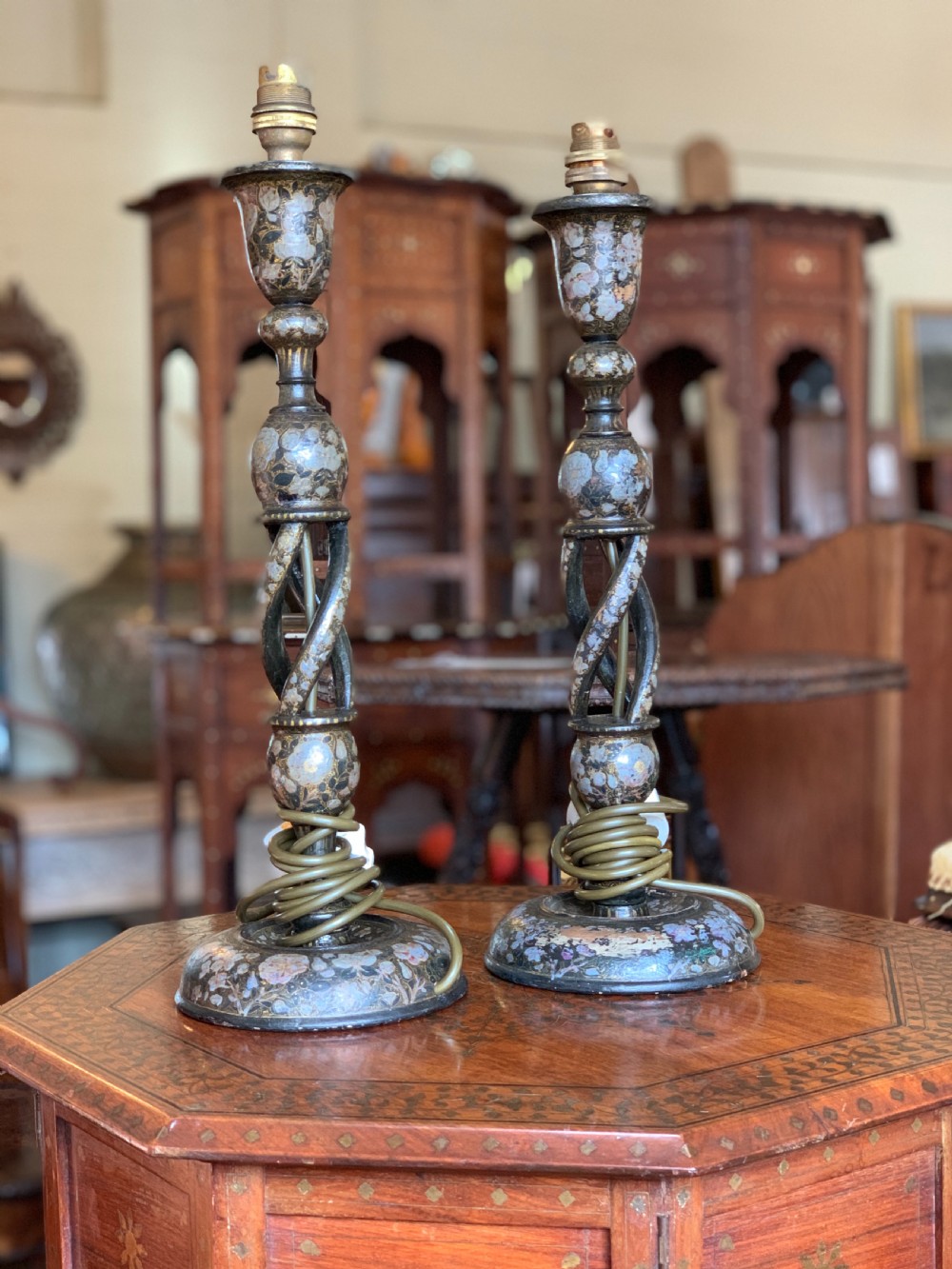 Pair of Kashmiri lamps 