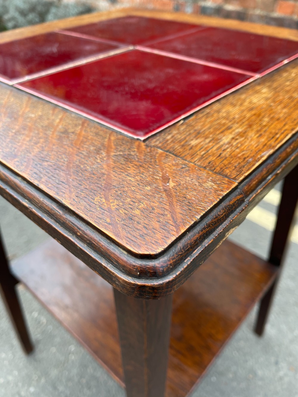 Pair of arts and crafts influenced tile topped tables  View II