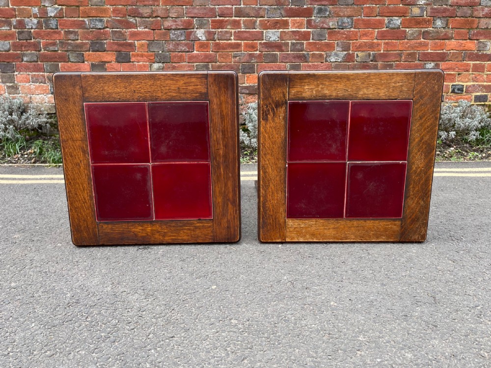 Pair of arts and crafts influenced tile topped tables  View IV