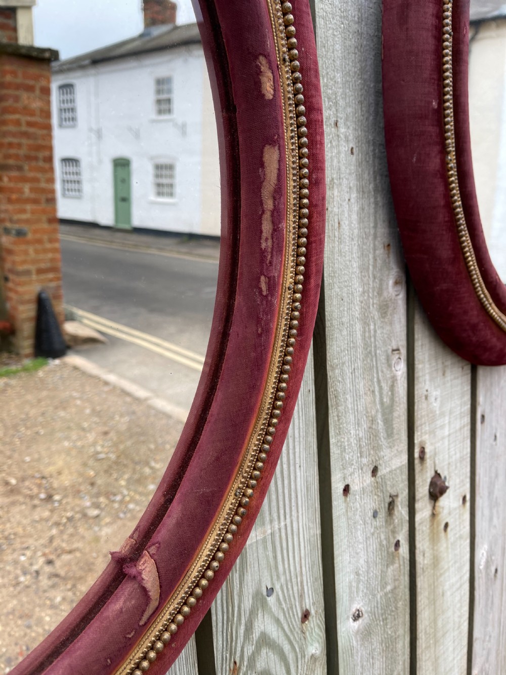 Pair of Victorian velvet covered mirrors  View III