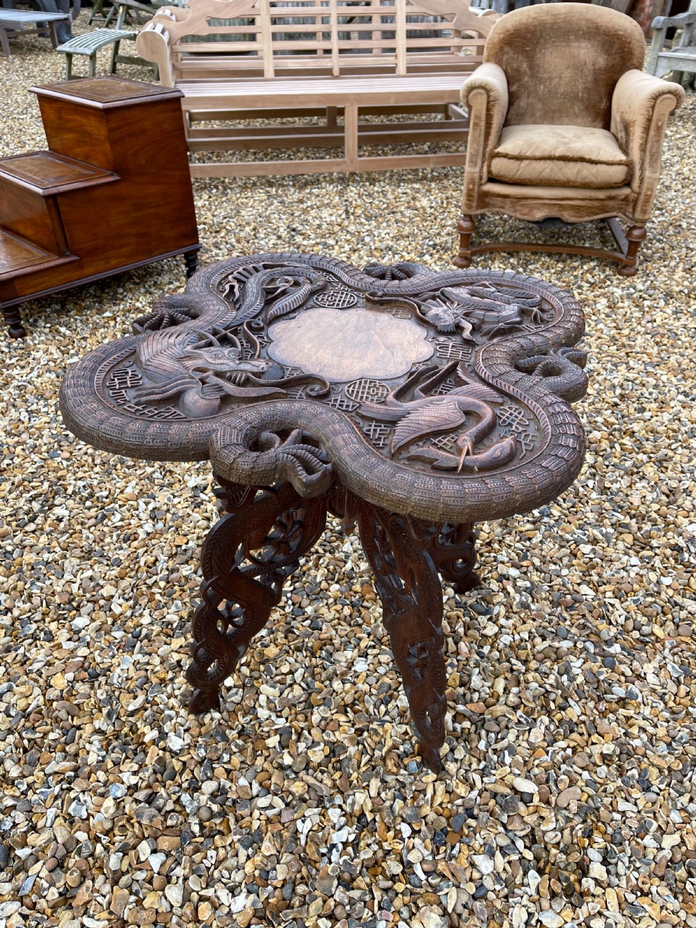 Kashmiri carved walnut table 