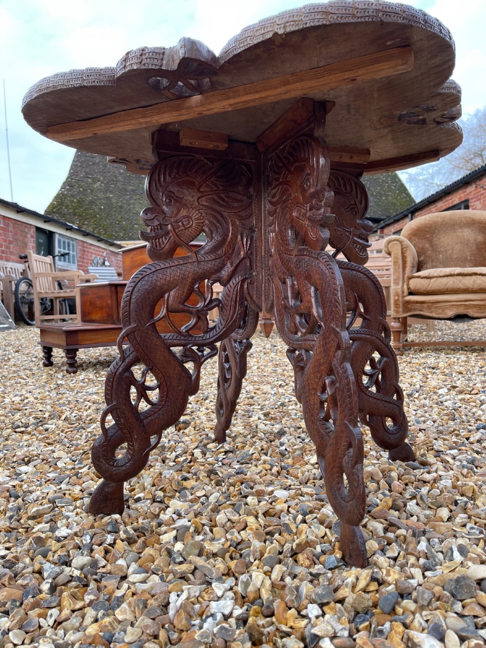 Kashmiri carved walnut table  View II