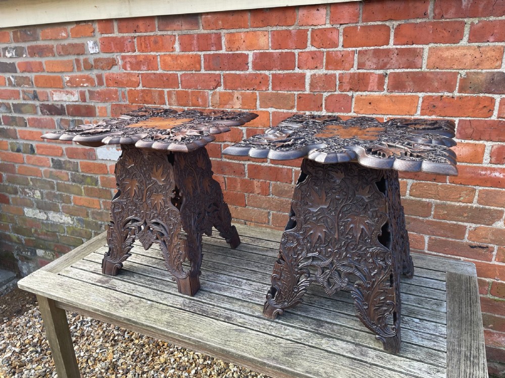 Pair of Kashmiri carved Walnut tables 