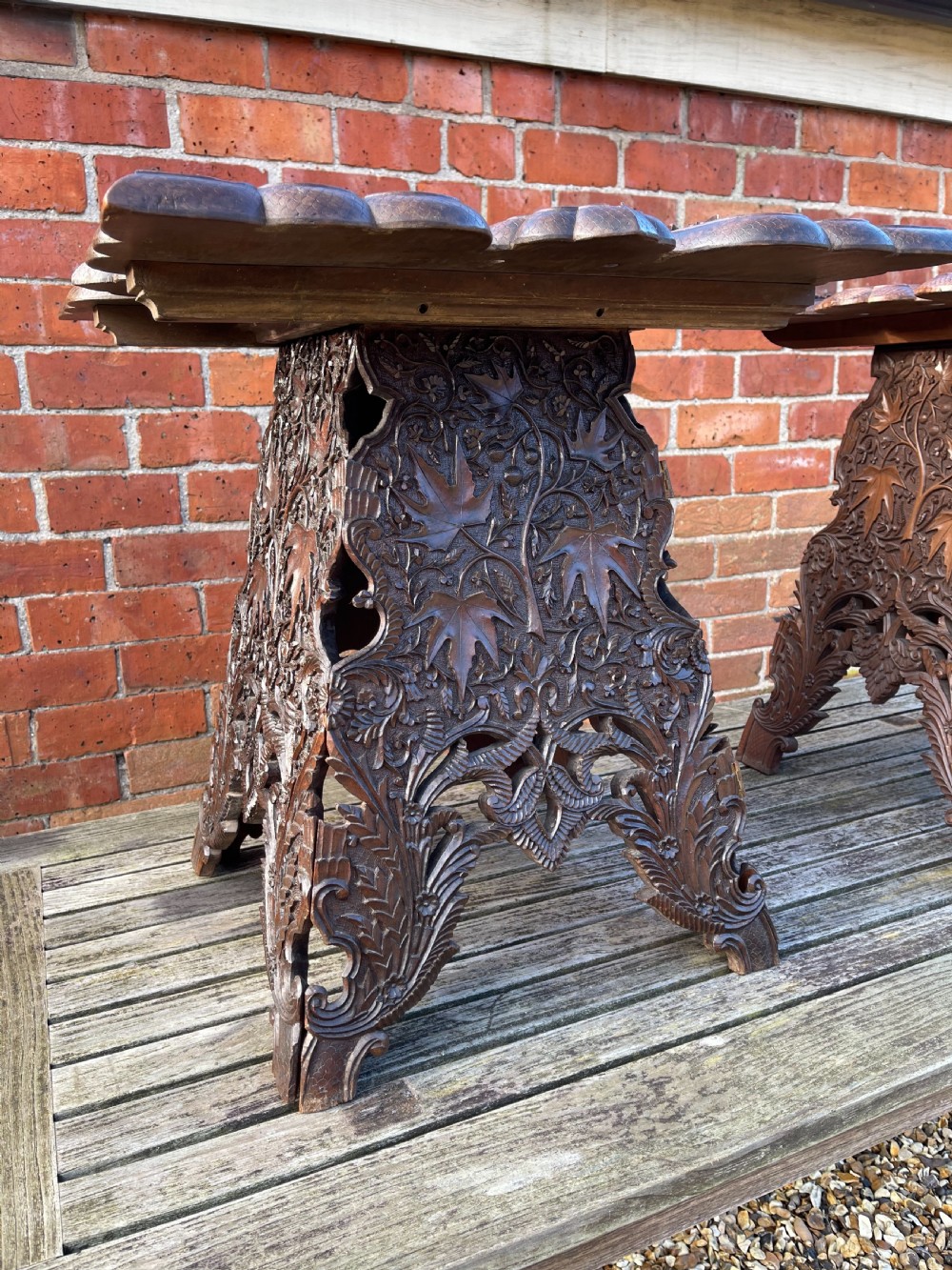 Pair of Kashmiri carved Walnut tables  View VIII