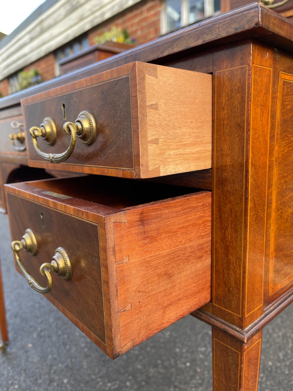 Edwardian inlaid mahogany desk  View II