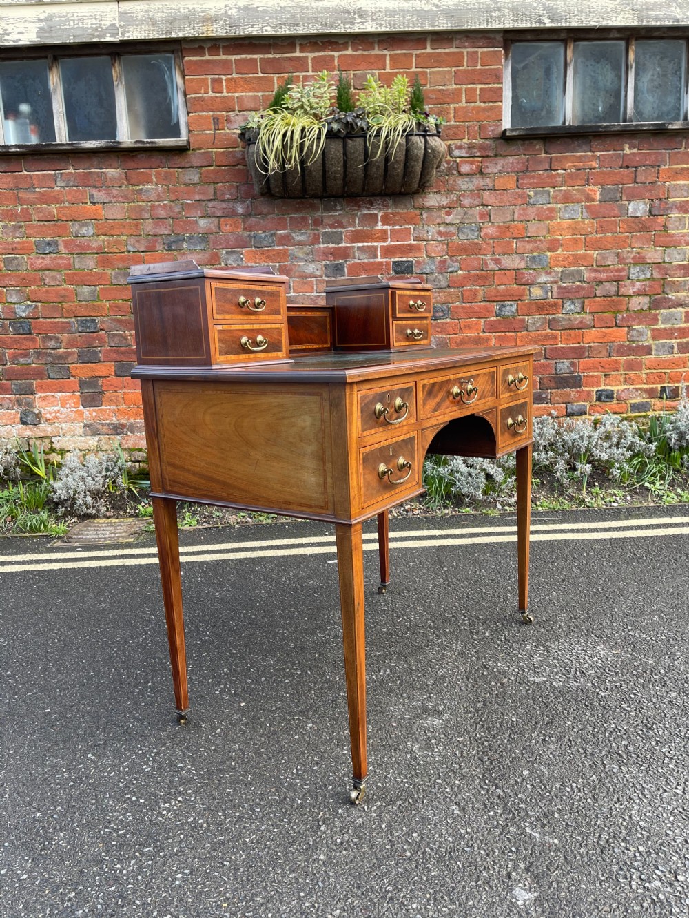 Edwardian inlaid mahogany desk  View III
