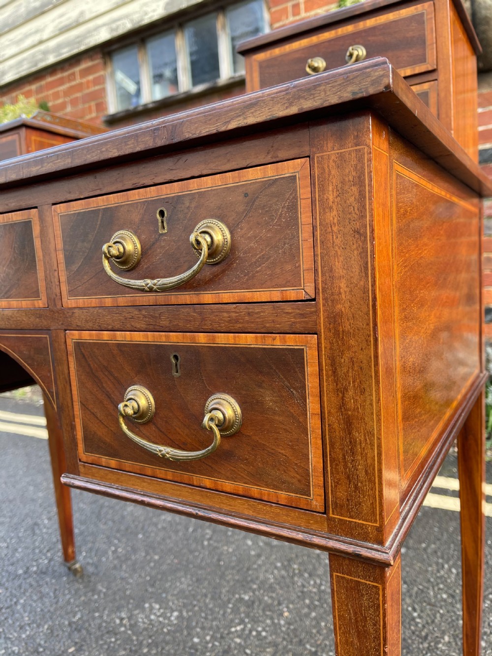Edwardian inlaid mahogany desk  View IV
