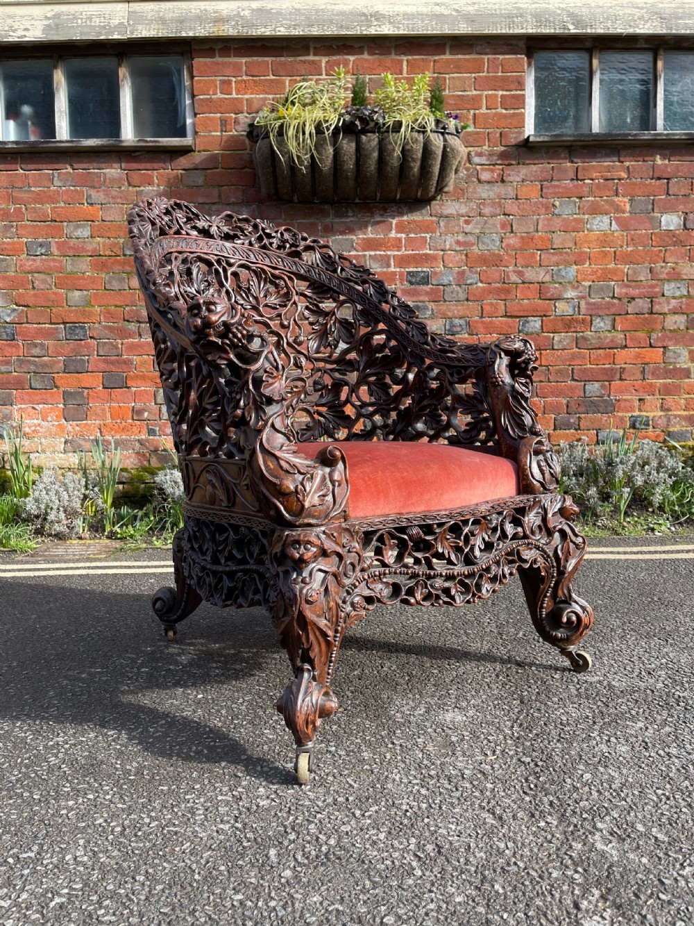 Anglo Indian carved Teak armchair 