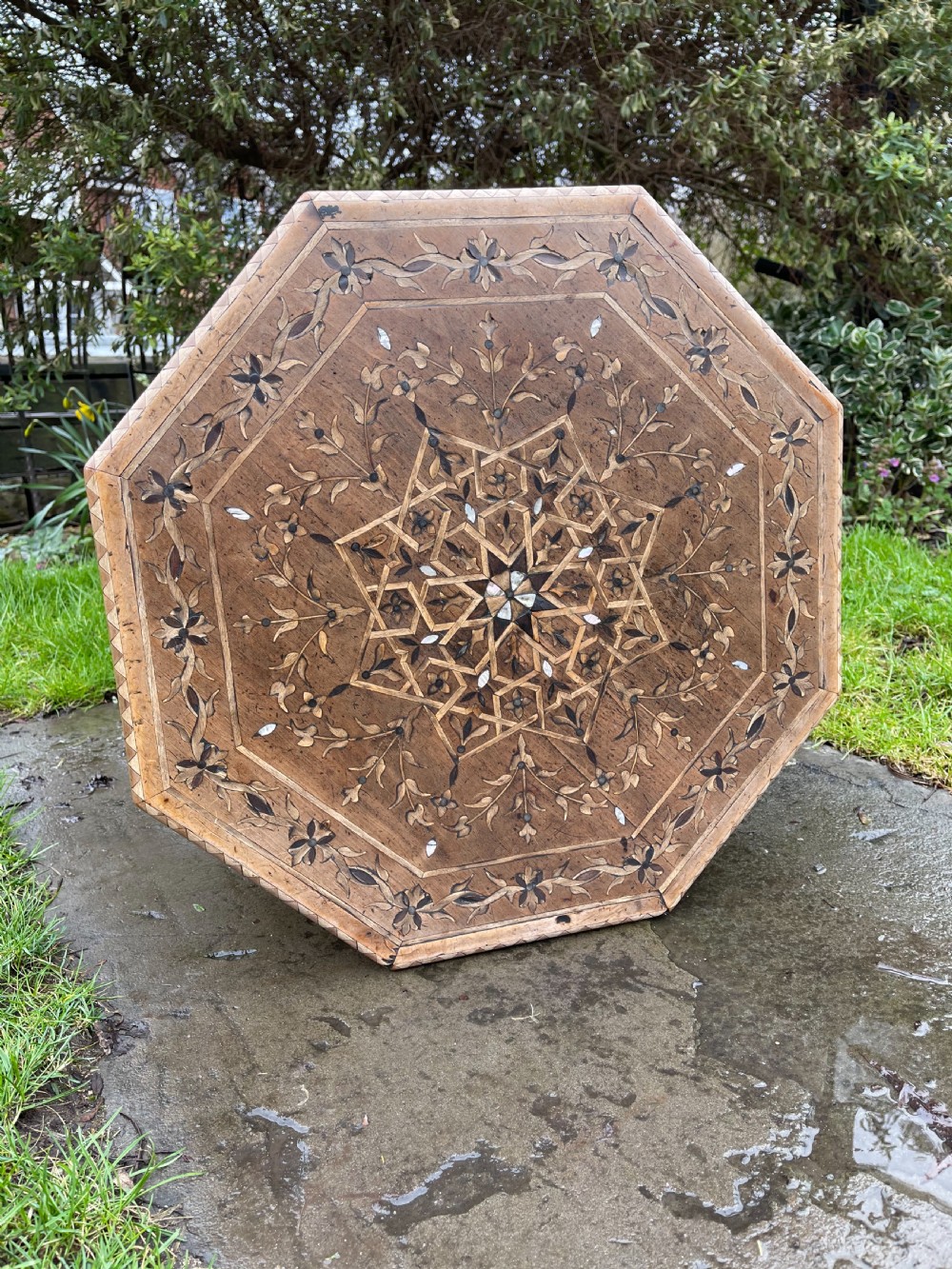 Middle Eastern inlaid folding table.  View X
