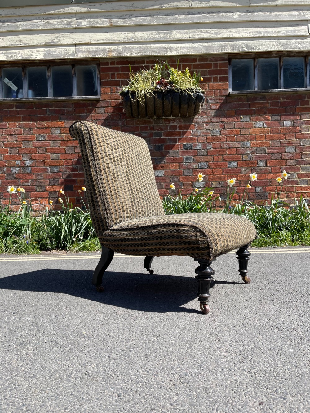 Victorian ebonised slipper chair 