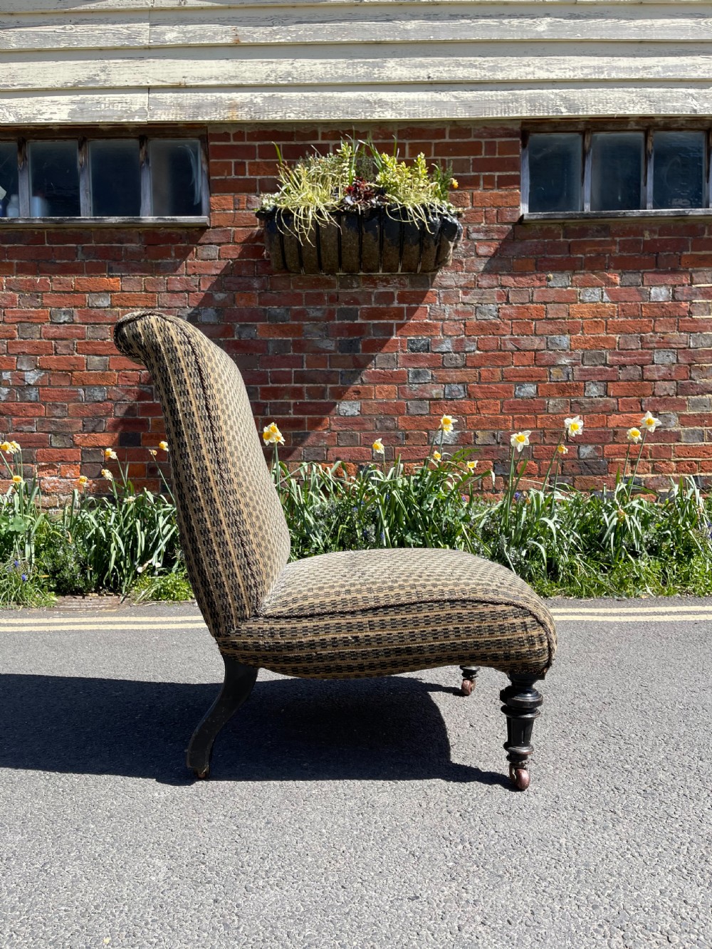 Victorian ebonised slipper chair  View III