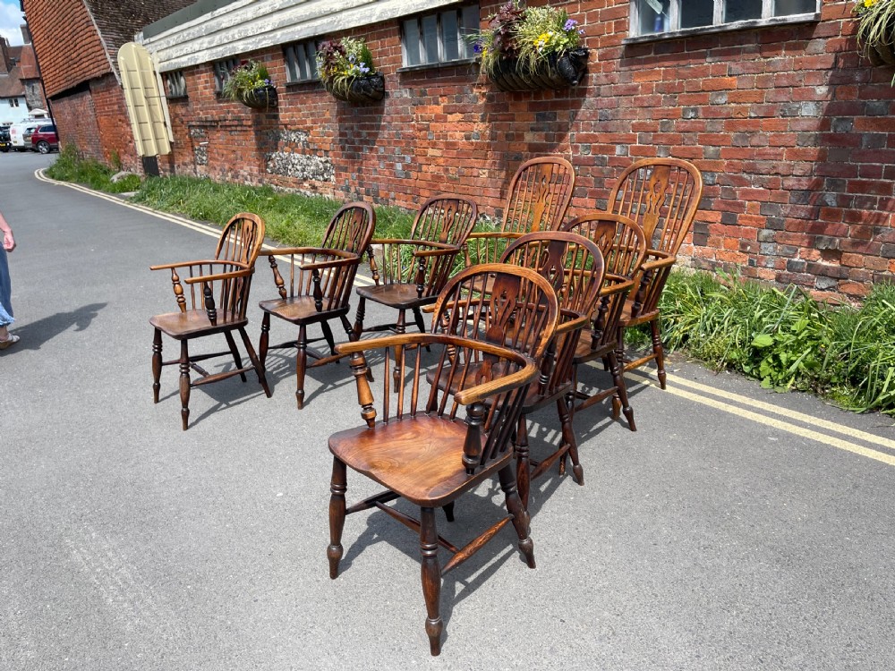 Assembled set of eight Windsor armchairs  View IX