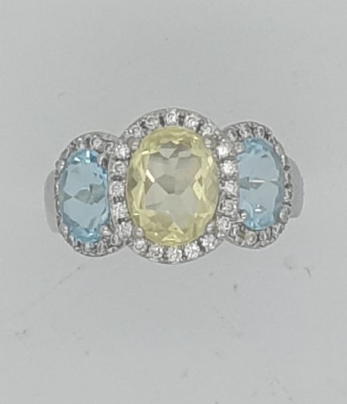 Aquamarine Citrine Trilogy Ring