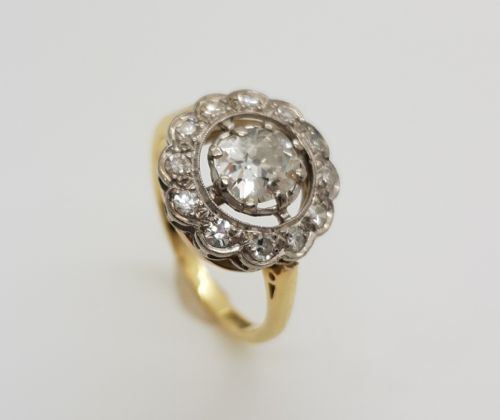 Art Deco 18ct Platinum and Gold Diamond Cluster