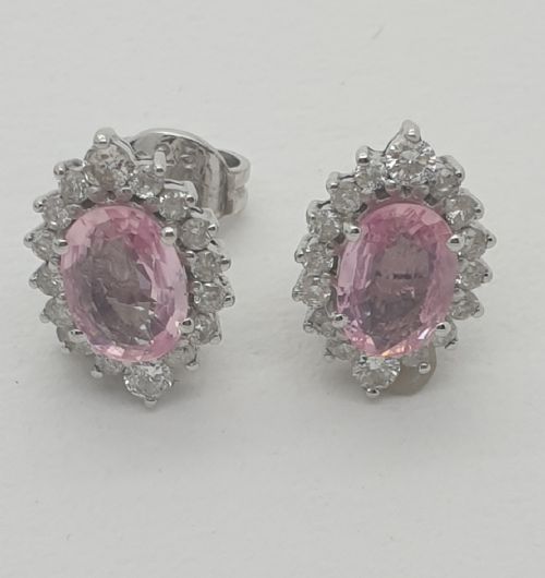 Pink Sapphire Diamond Cluster Earrings