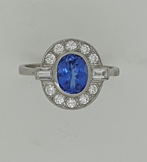 fig 1. Tanzanite Diamond Art Deco Style Cluster Ring